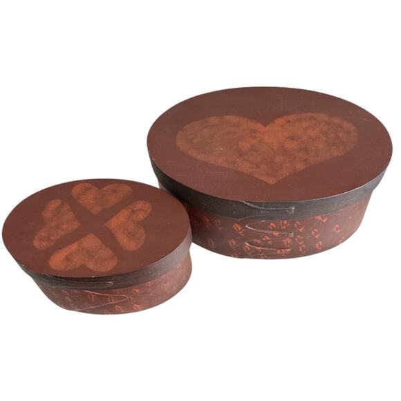 Set of Two Shaker Style Oval Balsa Boxes Heart Lids - Picture 1 of 10